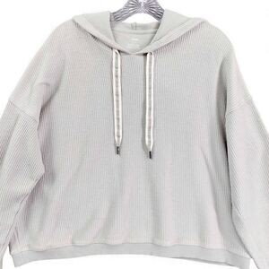 Aerie Pullover Womens Sz L Pastel Green Hoodie Waffle Knit Drawstring Cotton